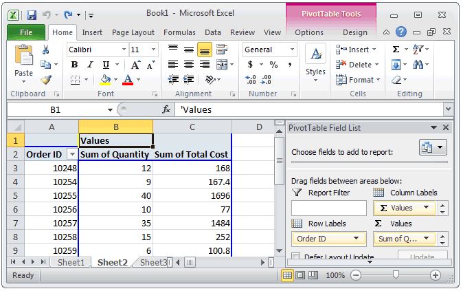 Pivot: Values section from column into row